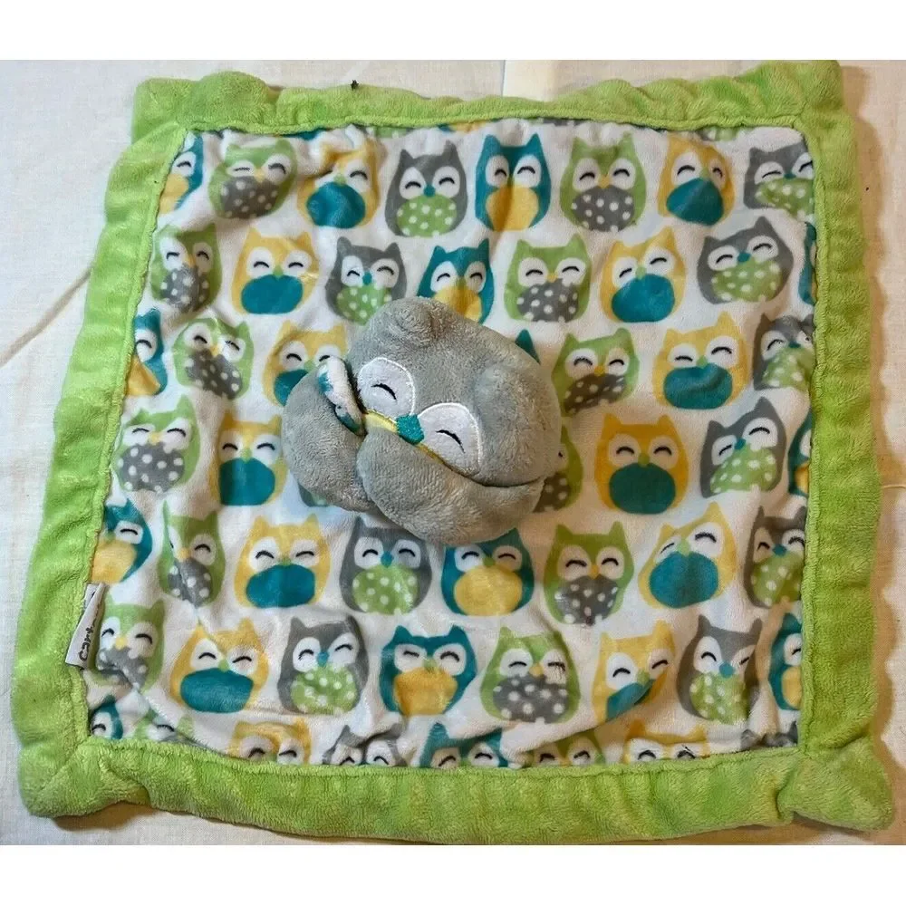 Carters Owl Baby Security‎ Blanket Lovey Blue Green Yellow White 107133 #67039
